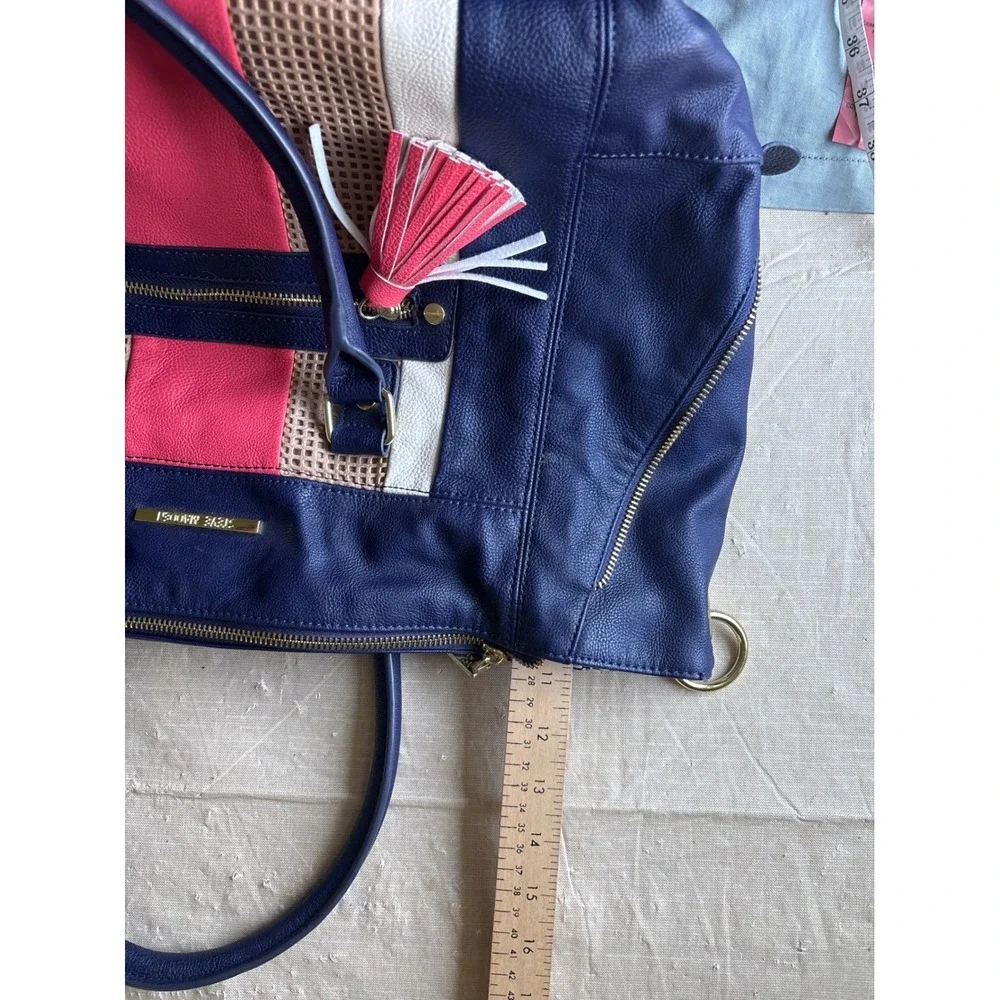 Steve Madden Satchel Bag Womens Large Navy‎ Blue Coral Colorblock Tassel